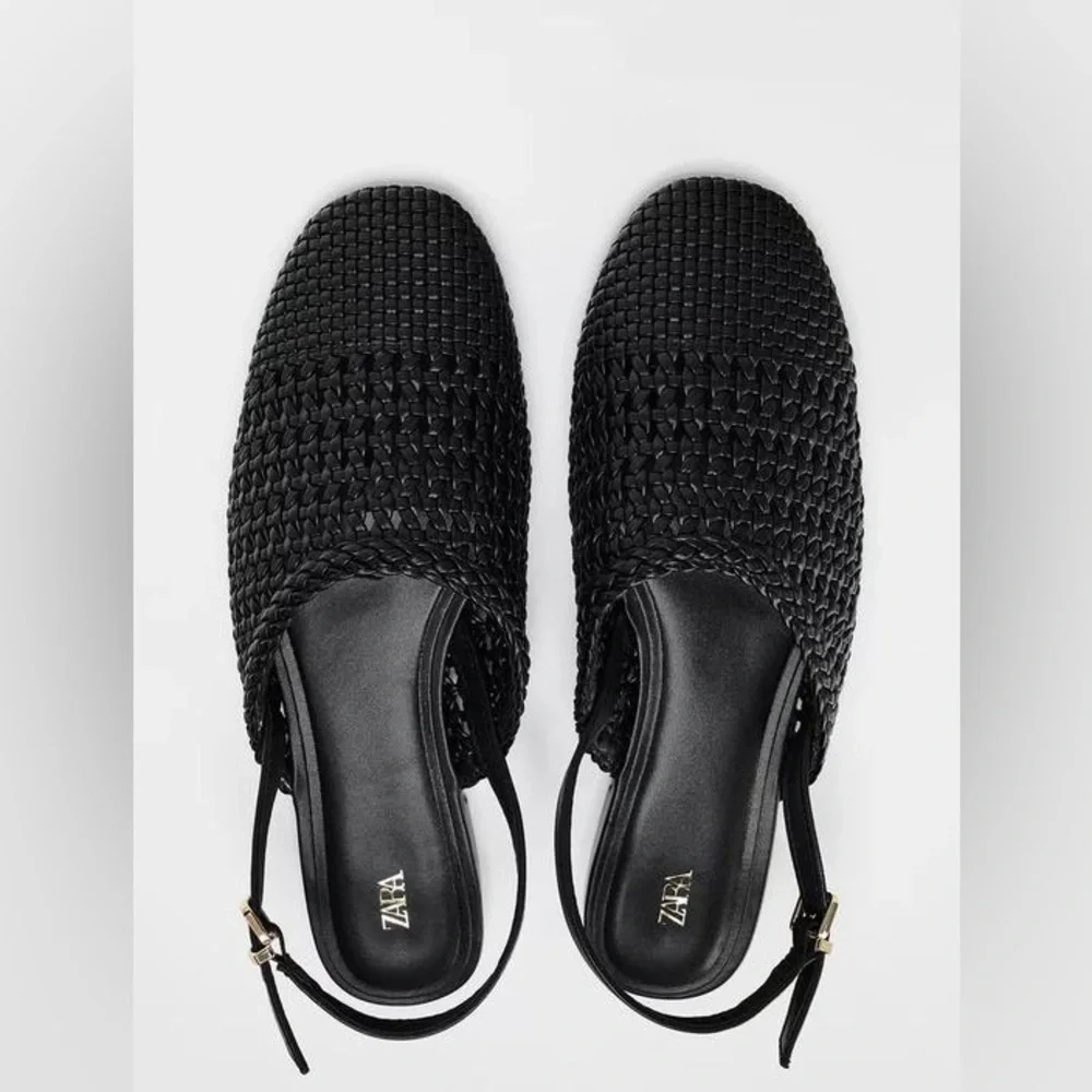 ZARA Woven Slingback Flats 9 Black NWT